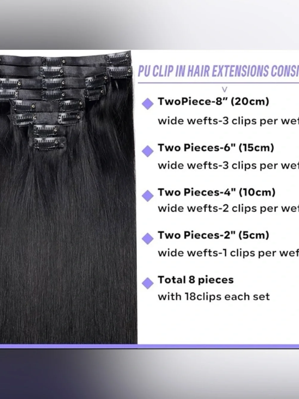 Remy 18 Inch Seamless Clip In Human Hair Extensions #1B Off Black 8Pc 120g New